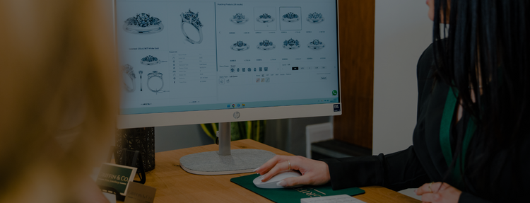 The process of designing engagement rings at Griffin & Co, shown on a computer monitor to a customer.