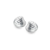 Pair of silver shell-shaped earrings on a white background