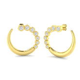 Side view of heavy 9ct Yellow Gold C-shape earrings set with 14 round brilliant lab diamonds in a modern bezel style.