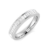 A white gold half-eternity ring featuring channel-set baguette cut diamonds.