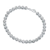 Silver bracelet with clear gemstones on a white background