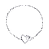 Silver bracelet with heart-shaped clasp on a white background
