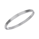 A single, wide hinged bangle with multiple parallel ridges on its surface, crafted in polished sterling silver, shown on a white background.