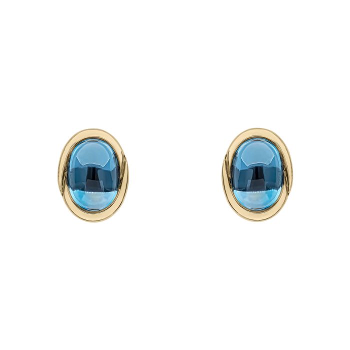 London Blue Topaz Cabochon Earrings in 9ct Gold – Griffin