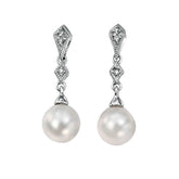 Freshwater Pearl and Diamond Drop Earrings in Gold