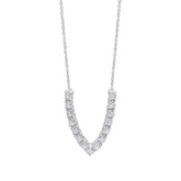 Diamond necklace with a V-shaped pendant on a white background