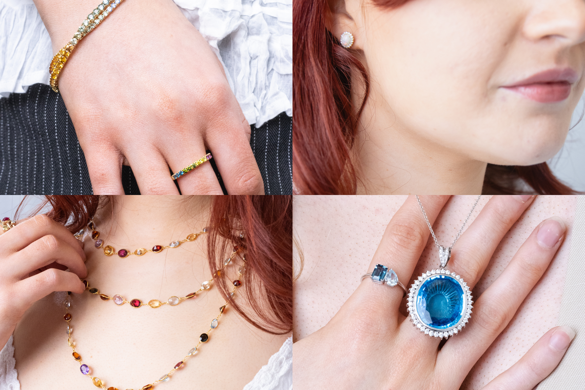 A selection of coloured gemstone jewellery — Griffin & Co birthstone guide