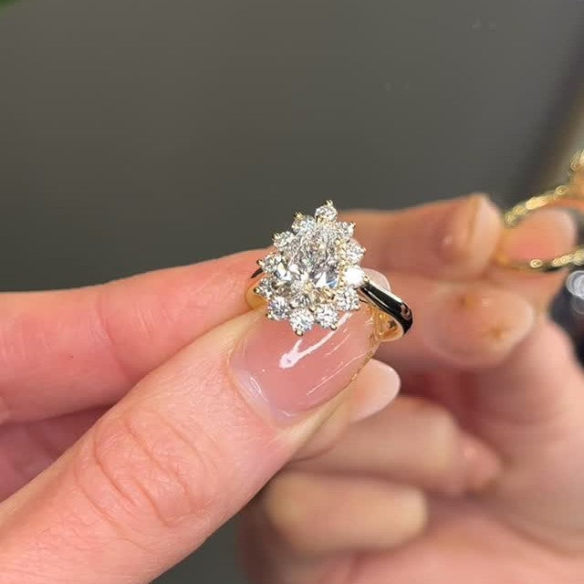 Lab-Diamond Pear Cut Cluster Ring