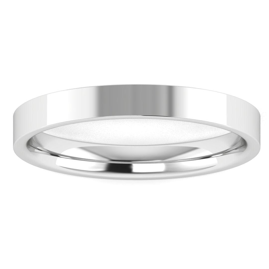 Flat court comfort-fit wedding ring, medium weight, 2mm wide, in white gold, view 2