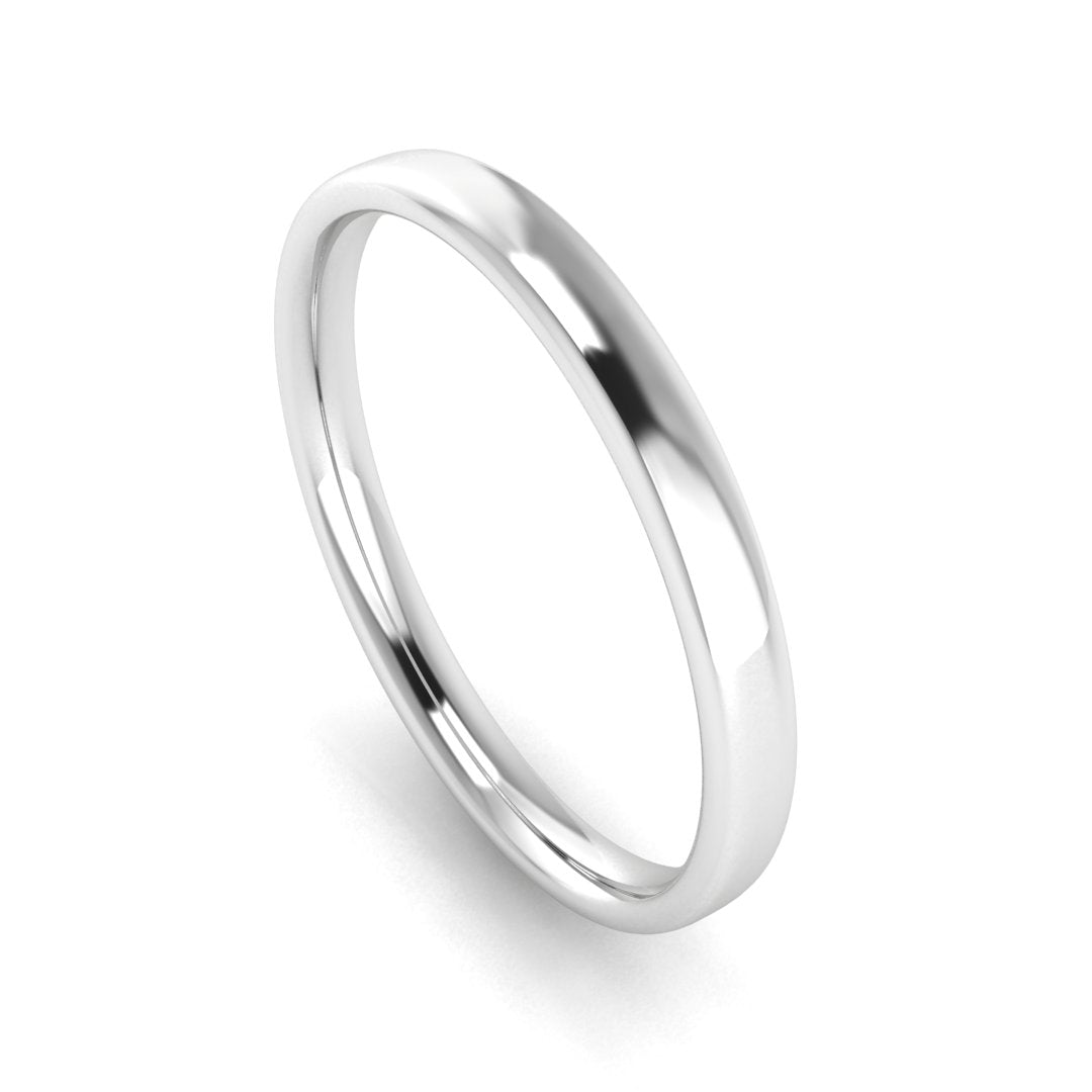 Soft court comfort-fit wedding ring, light weight, 2mm wide, in white gold, view 1