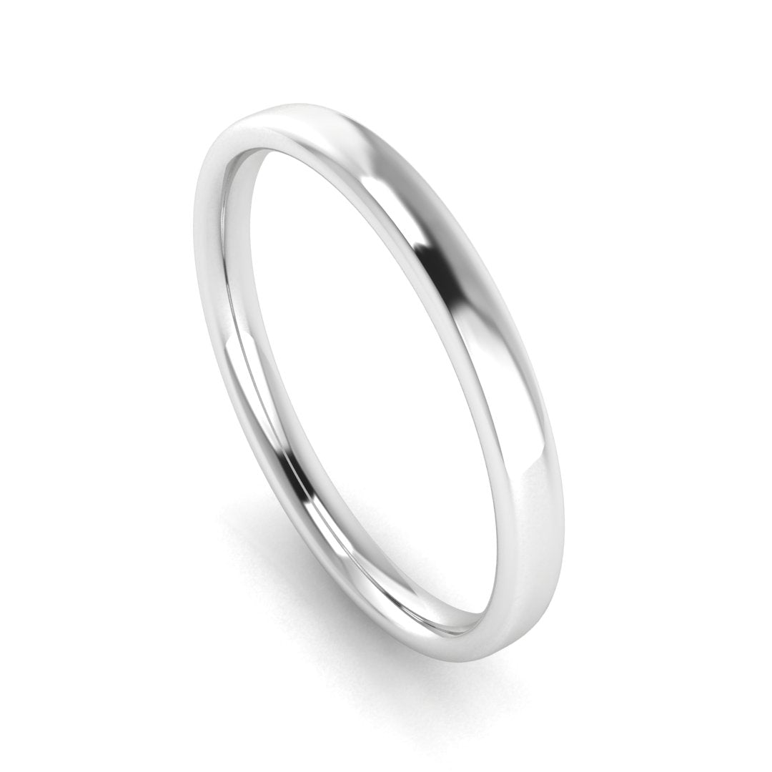 Soft court comfort-fit wedding ring, medium weight, 2mm wide, in white gold, view 1