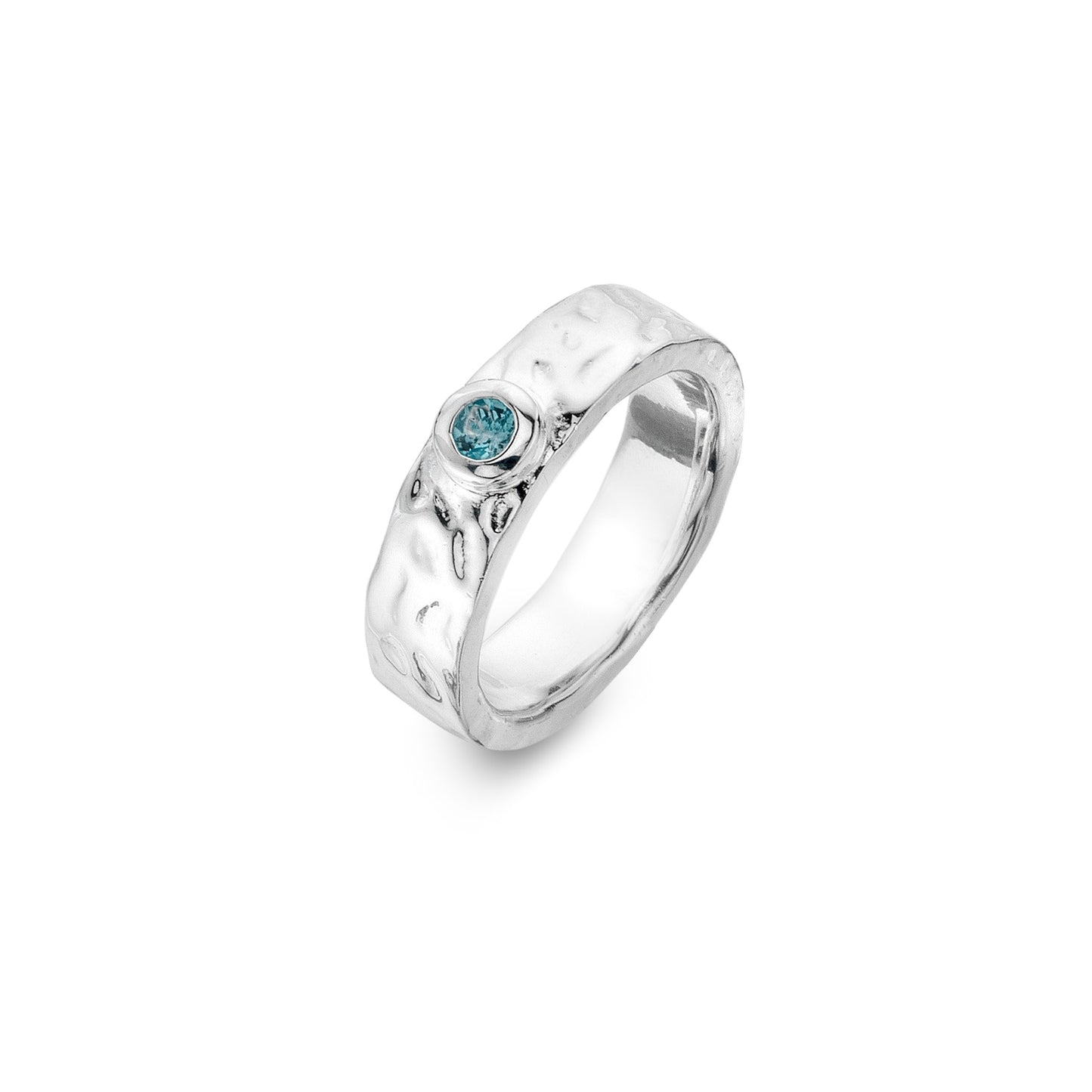 Sterling silver Origins textured ring with blue topaz stone
