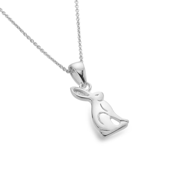 Sterling Silver pendant necklace featuring a sculpted hare design suspended from a bale.