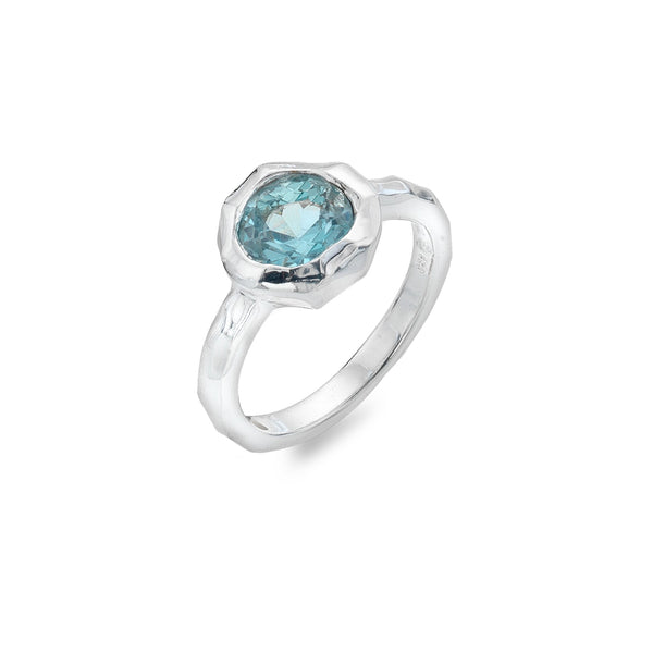 Sterling silver blue topaz ring, front view