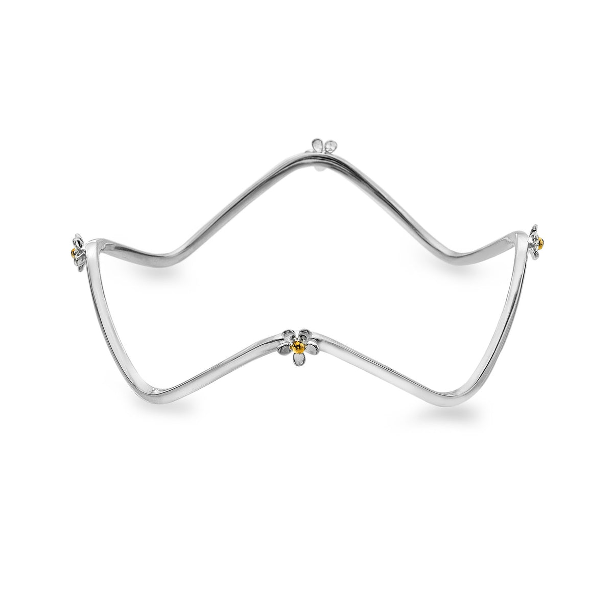 Waved Daisy Bangle | Silver & Gold Plate