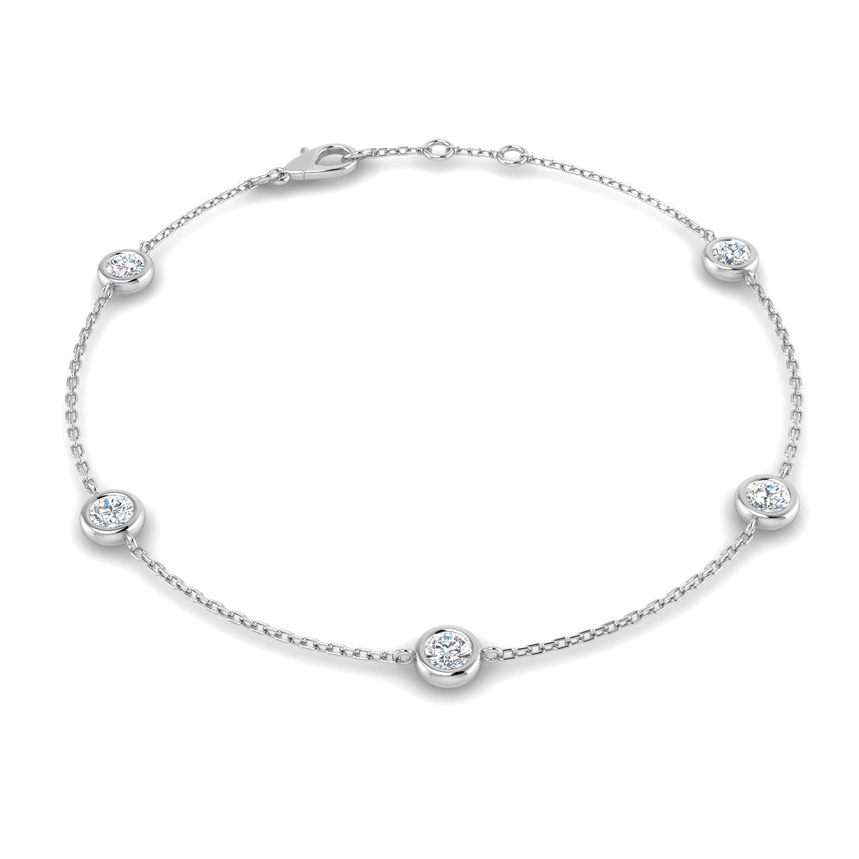 Close-up view of 9ct white gold lab-grown diamond bracelet showing brilliant round stone setting