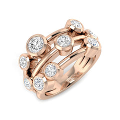 A wide multi-band diamond bubble ring in 9ct rose gold, featuring multiple bezel-set diamonds of various sizes, on a white background.