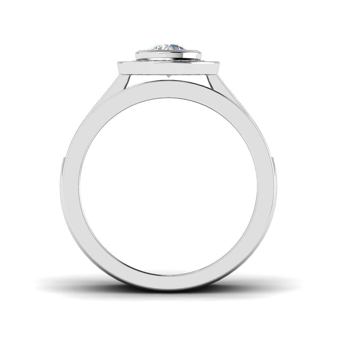 Front profile view of a 9ct Yellow Gold diamond ring set highlighting the flush fit between the two bands.