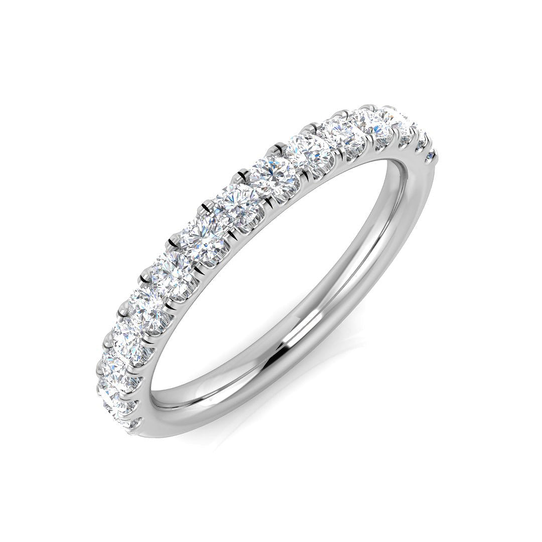 Platinum half eternity ring featuring 15 claw-set round lab-grown diamonds across the top of the band.