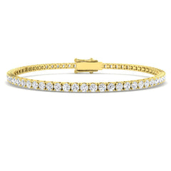 9ct Yellow Gold tennis bracelet featuring a continuous line of 4.06ct lab-grown diamonds and a secure double-latch safety clasp