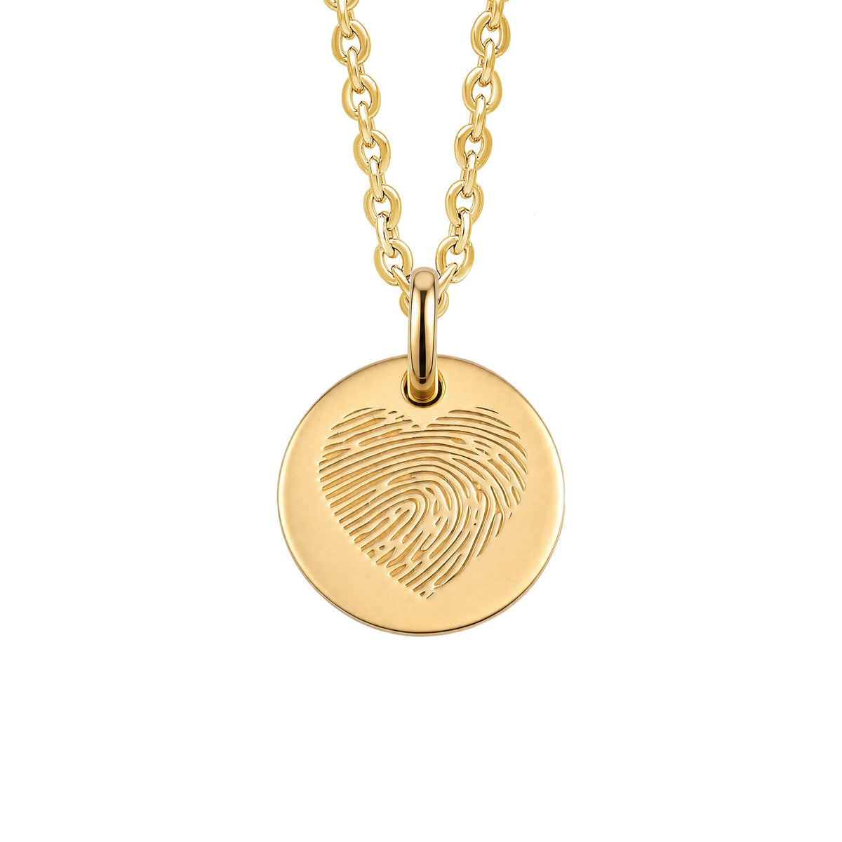 Fingerprint heart pendant in recycled sterling silver, shown with chain