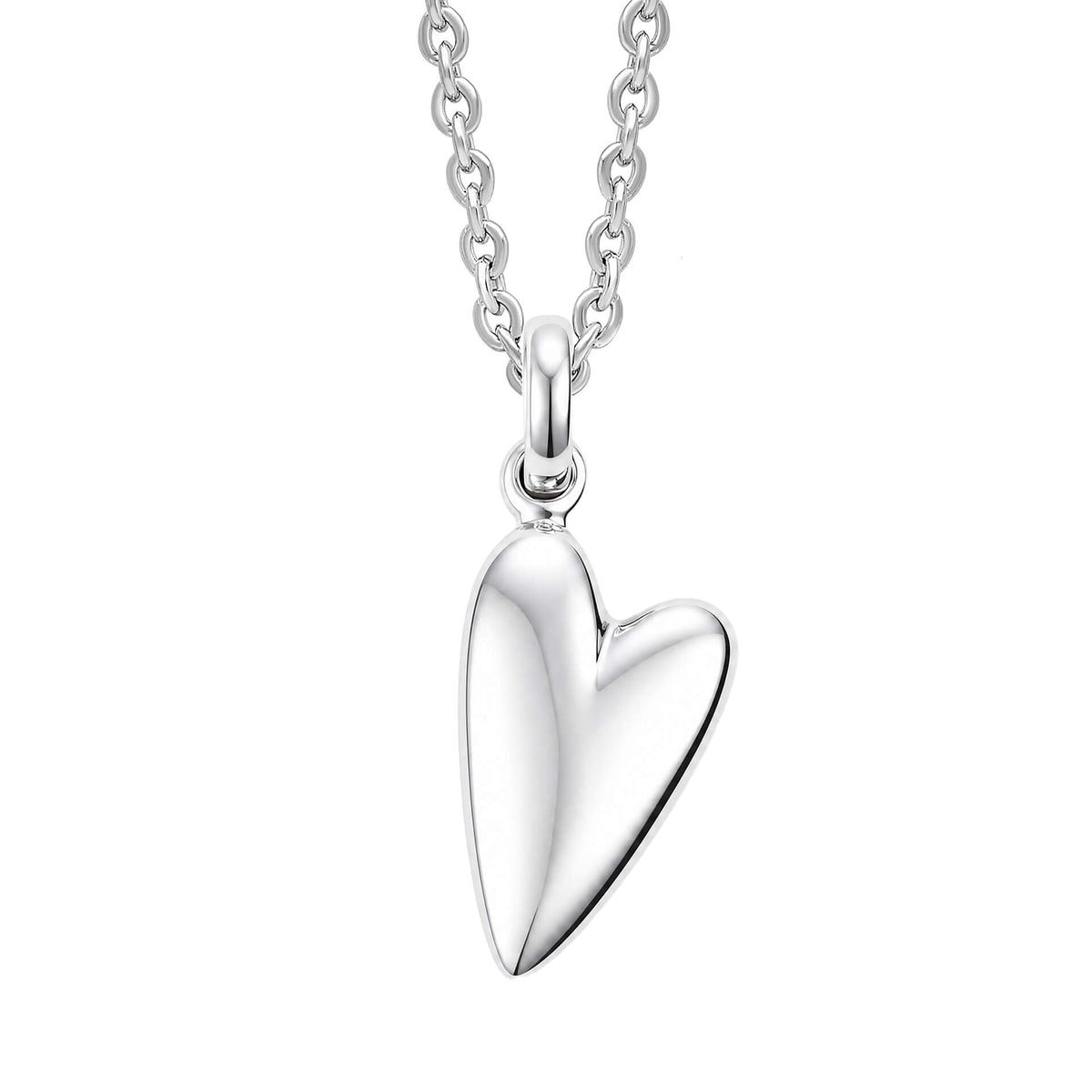 Organic heart pendant in recycled sterling silver worn on a chain