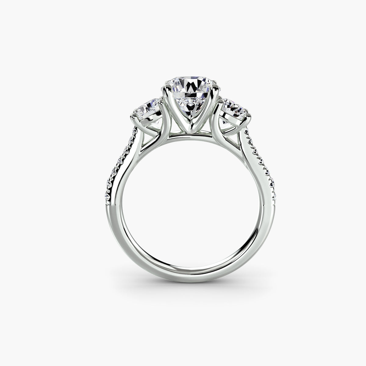 Three-Stone With Sixteen Pavé Side Stones, front view