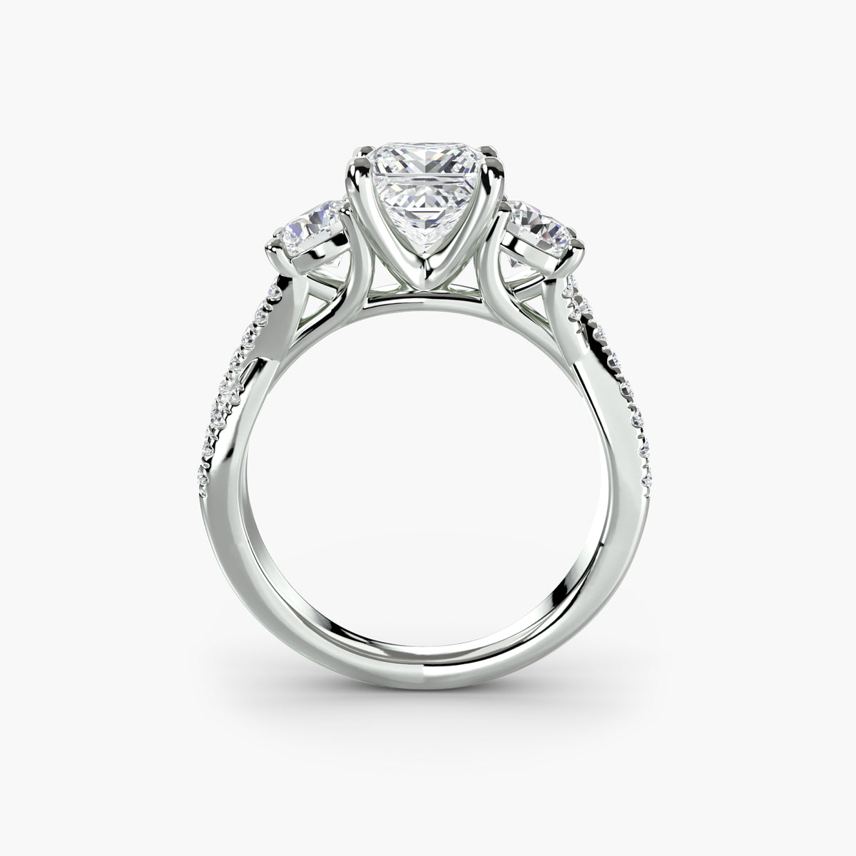 Three-Stone With Pavé Band, front view