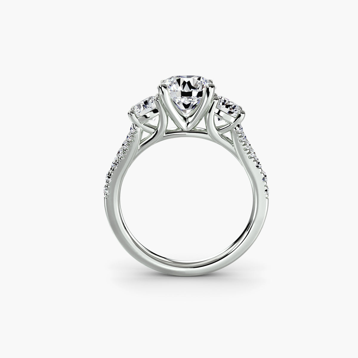 Three-Stone With Twenty-Four Pavé Side Stones, front view