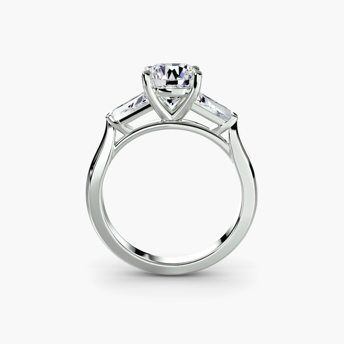 Three-Stone Ring With Baguette Sides And Claw-Set Centre, front view
