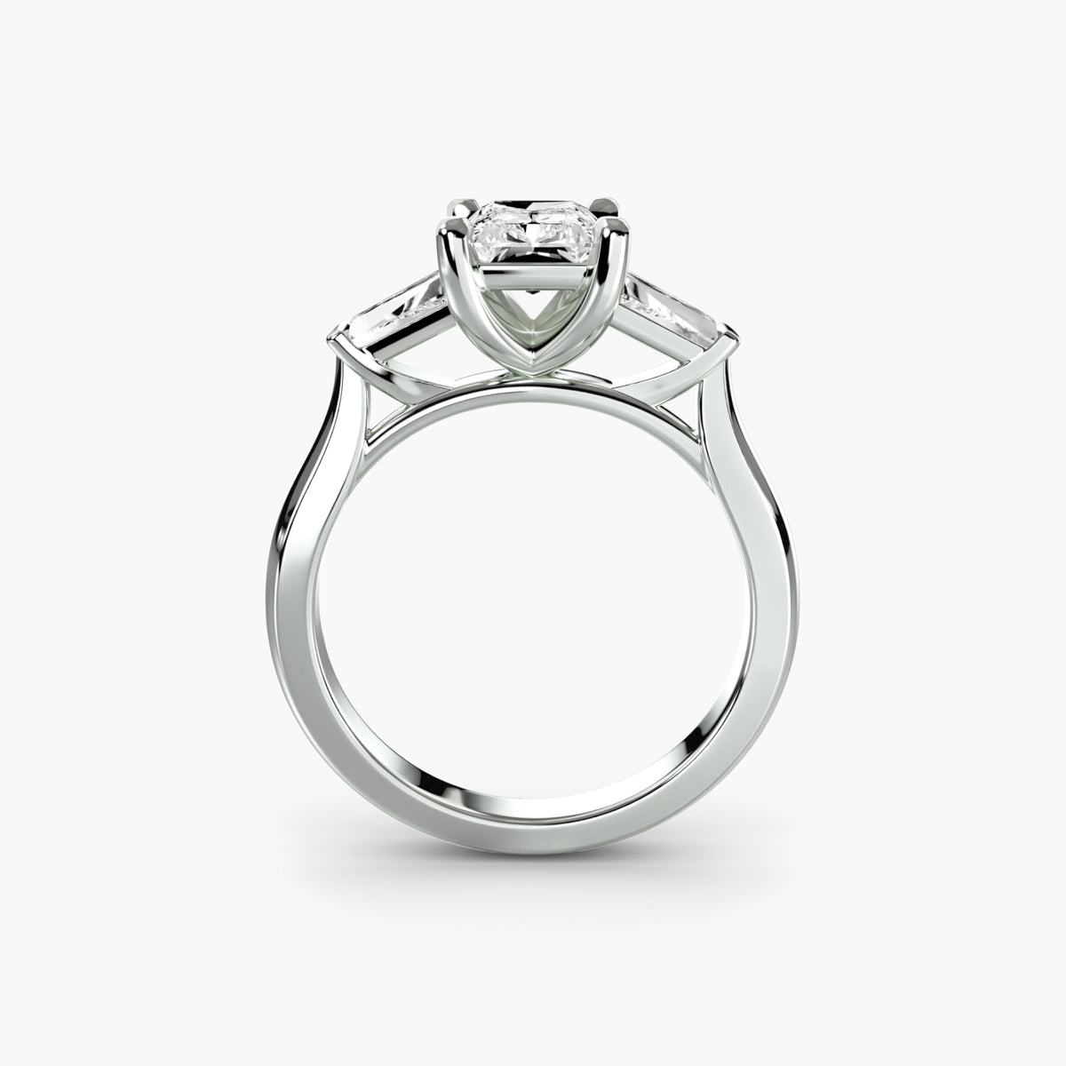 Three-Stone Ring With Baguette Sides And Rubover Centre, front view
