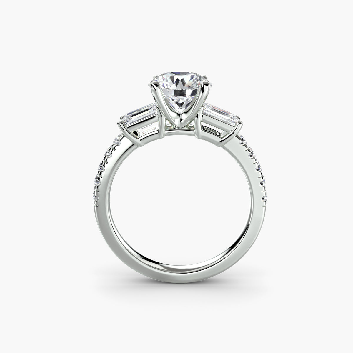 Three-Stone Ring With Pavé Band, front view