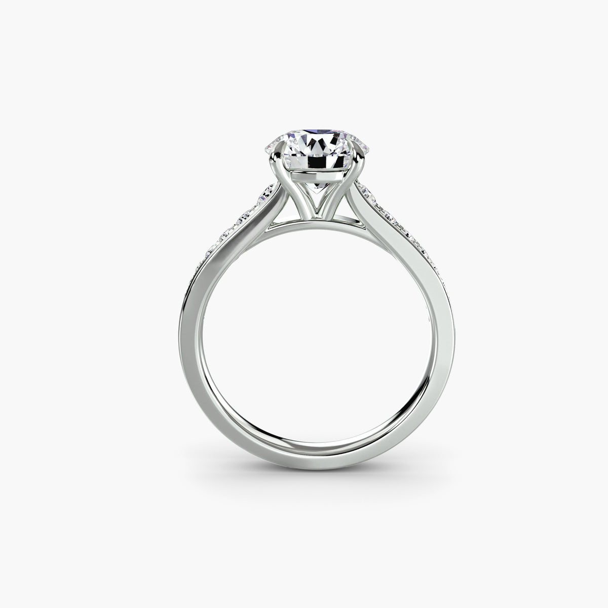 Solitaire With Sixteen Pavé Stones On Swept Shoulders, front view