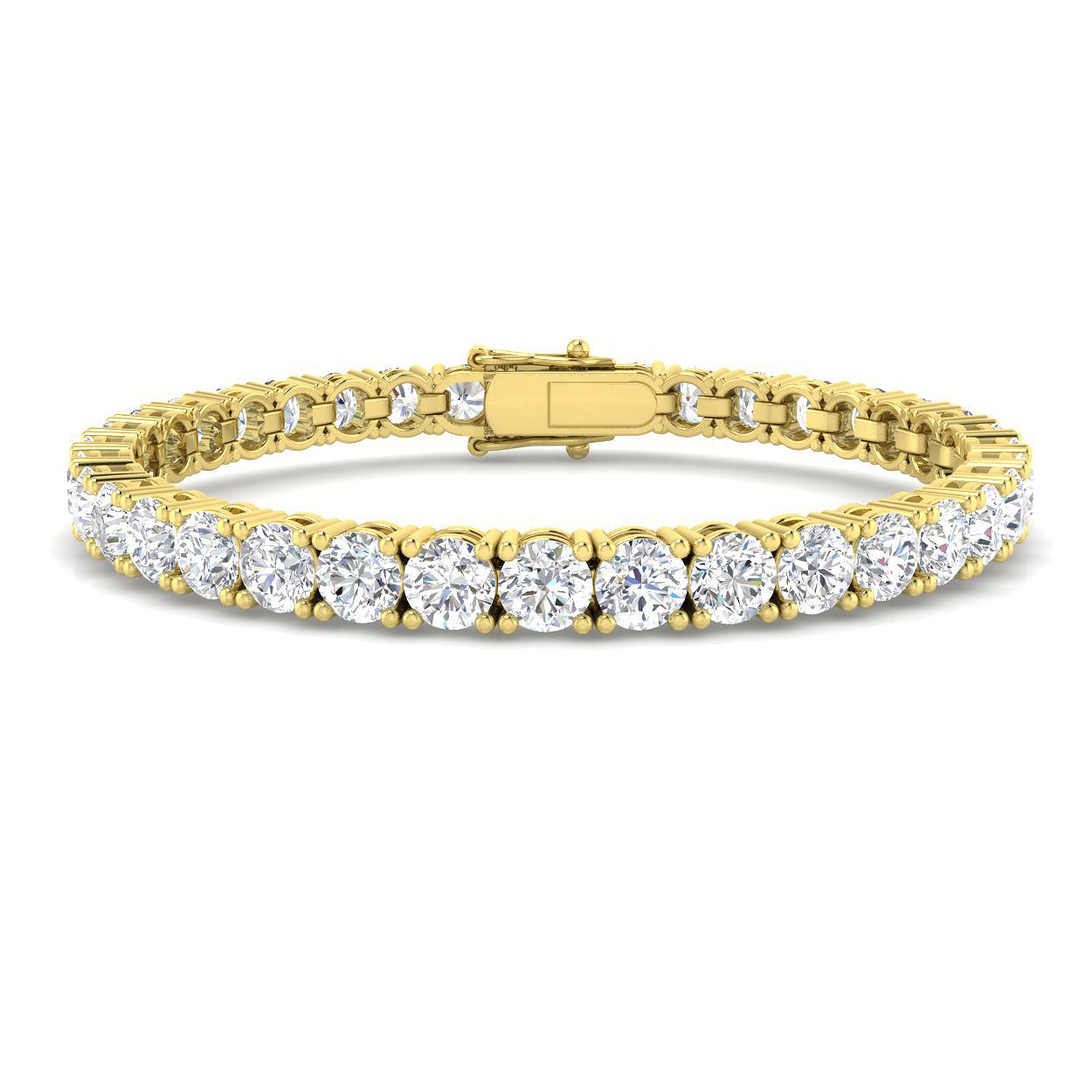 Heavy 9ct Yellow Gold tennis bracelet featuring 36 massive round lab-grown diamonds totalling 17.42ct, with a secure double-latch clasp.