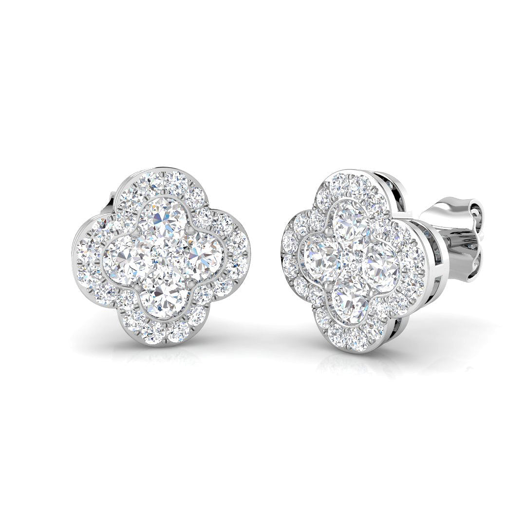 9ct White Gold Diamond Earrings detail view showing diamond cluster design
