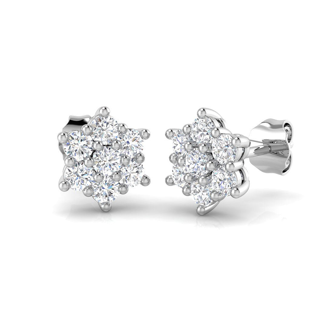  Pair of 9ct White and Yellow Gold Diamond Cluster Stud Earrings with 0.77ct natural diamonds, hand-finished in Chichester workshop
