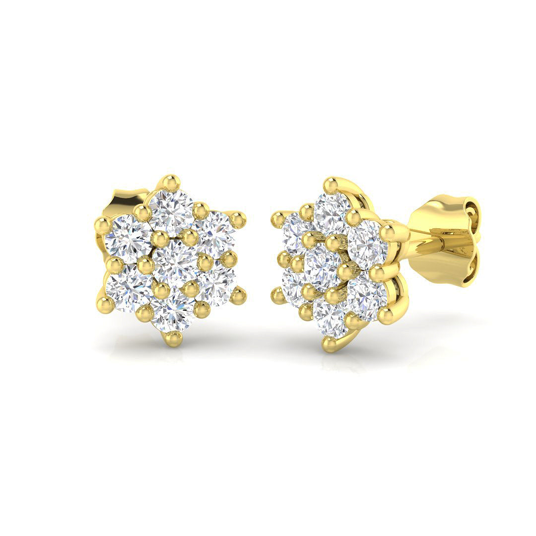  Pair of 9ct White and Yellow Gold Diamond Cluster Stud Earrings with 0.77ct natural diamonds, hand-finished in Chichester workshop