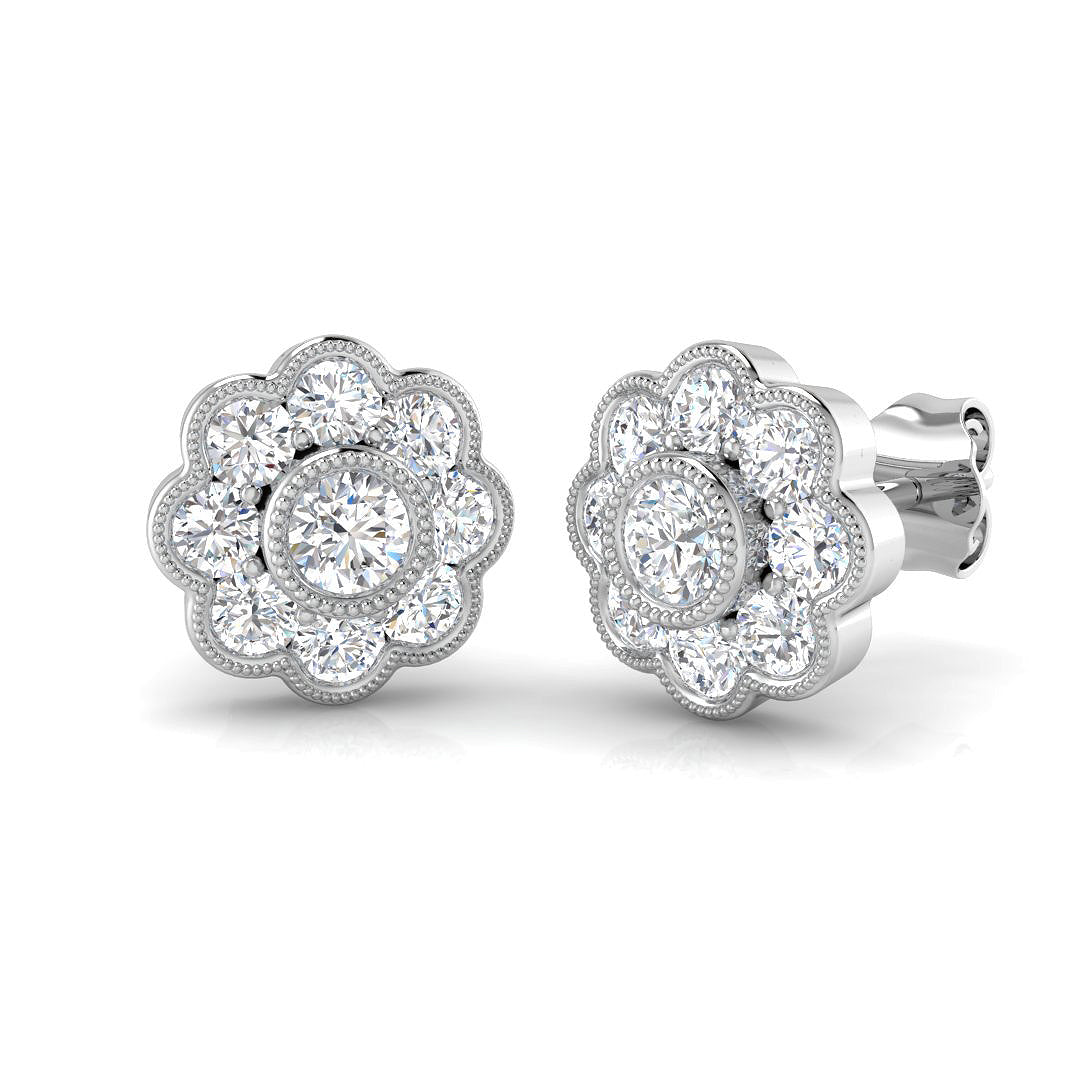 9ct white gold diamond earrings side view showing round diamond setting