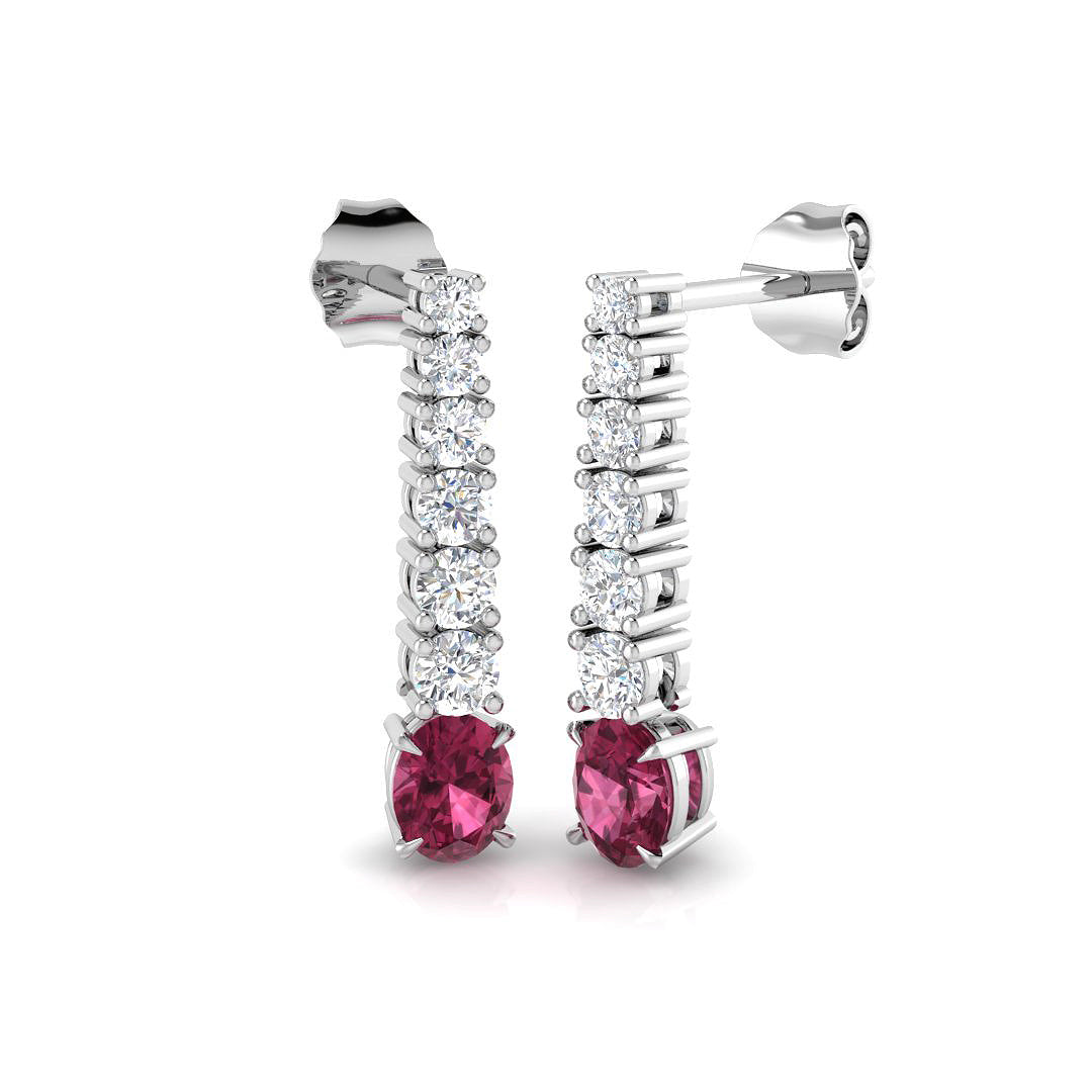 18ct White Gold Pink Tourmaline and Diamond Earrings detail
