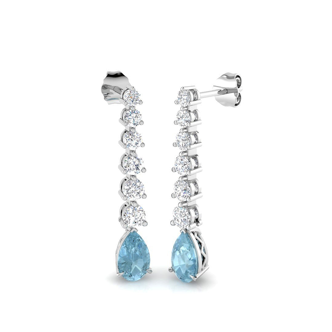 18ct white gold aquamarine and diamond earring detail shot