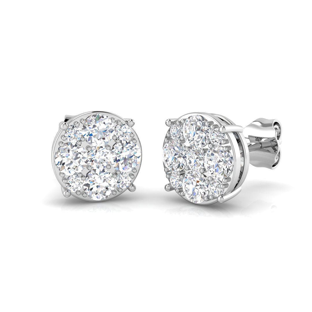 Pair of 9ct white gold diamond cluster stud earrings with 1.08ct natural diamonds, G-SI2 grading, hand-finished in Chichester workshop