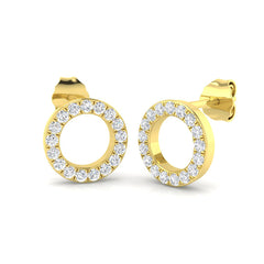 Pair of 9ct Yellow Gold open circle stud earrings featuring 0.30ct of round brilliant natural diamonds.