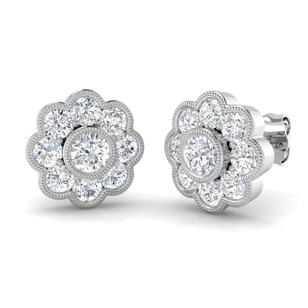 9ct White Gold Natural Diamond Cluster Stud Earrings 1.57ct – front view 