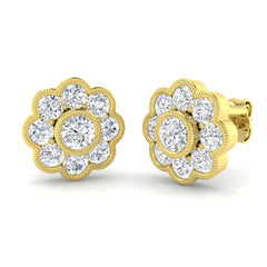 9ct Yellow Gold Natural Diamond Cluster Stud Earrings 1.57ct – front view 