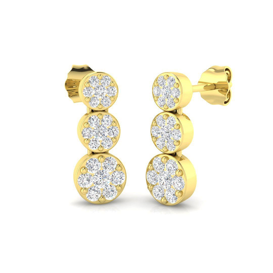 Pair of 9ct Yellow and White Gold Diamond Earrings with 0.75ct total diamond weight, hand-finished in Chichester workshop