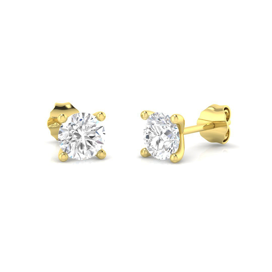 Pair of 9ct Yellow Gold stud earrings featuring 1.44ct of round brilliant lab-grown diamonds in a four-claw setting.