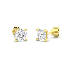 Pair of 9ct Yellow Gold stud earrings featuring 1.44ct of round brilliant lab-grown diamonds in a four-claw setting.