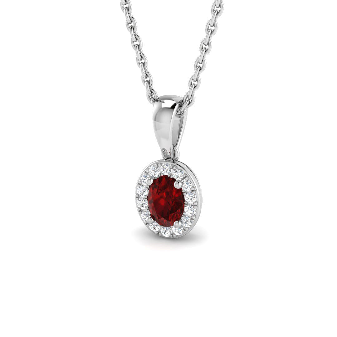 9ct white gold ruby and diamond pendant detail view