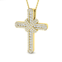 9ct Yellow Gold cross pendant featuring a diamond-encrusted crossover design and detailed milgrain edging.