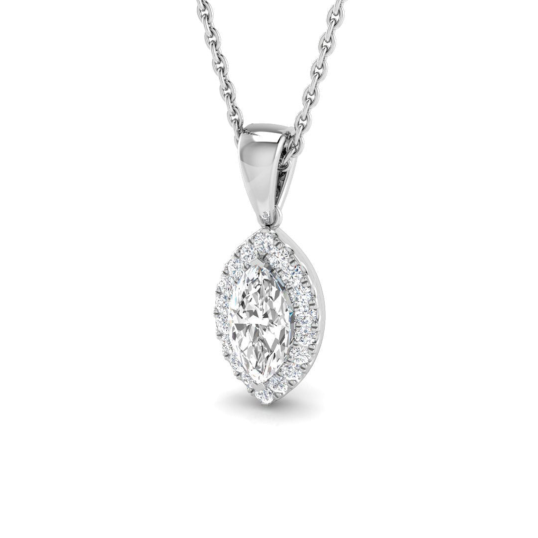 18ct White Gold Marquise Diamond Pendant detail view